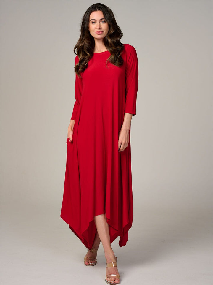 WOMEN'S 3/4 SLEEVE FRONT POCKETS HIGH-LOW MAXI DRESS