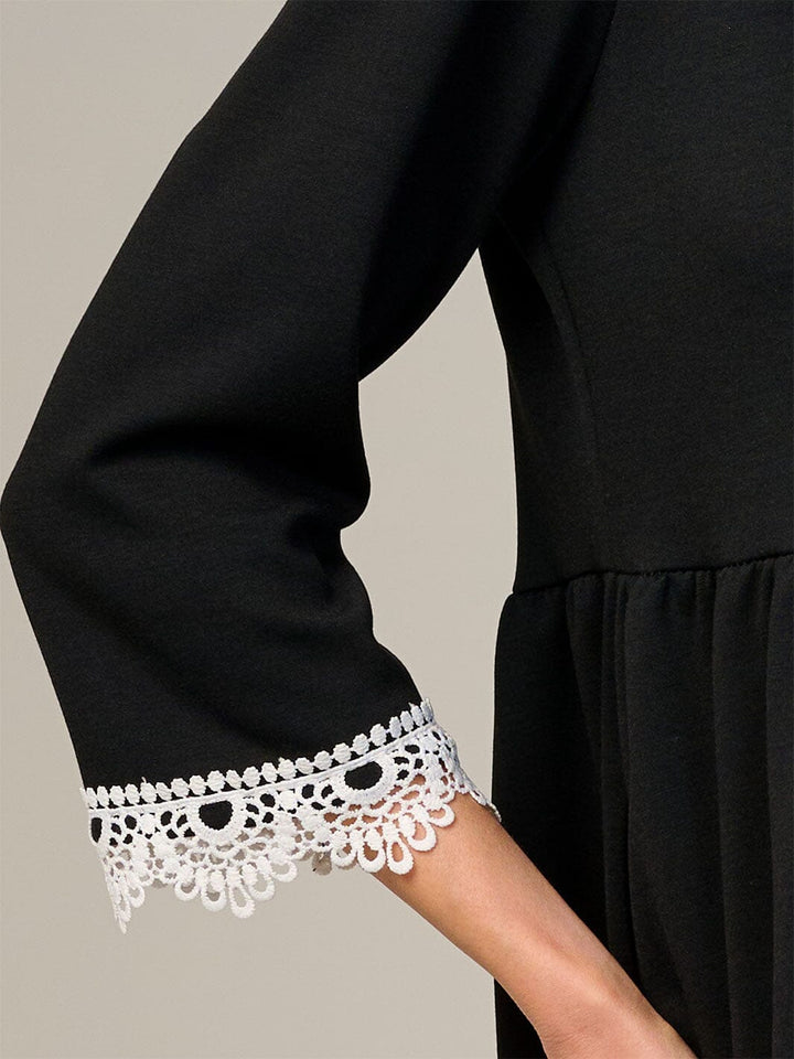 WOMEN'S 3/4 SLEEVE FRONT POCKETS CROCHET TRIM MAXI DRESS