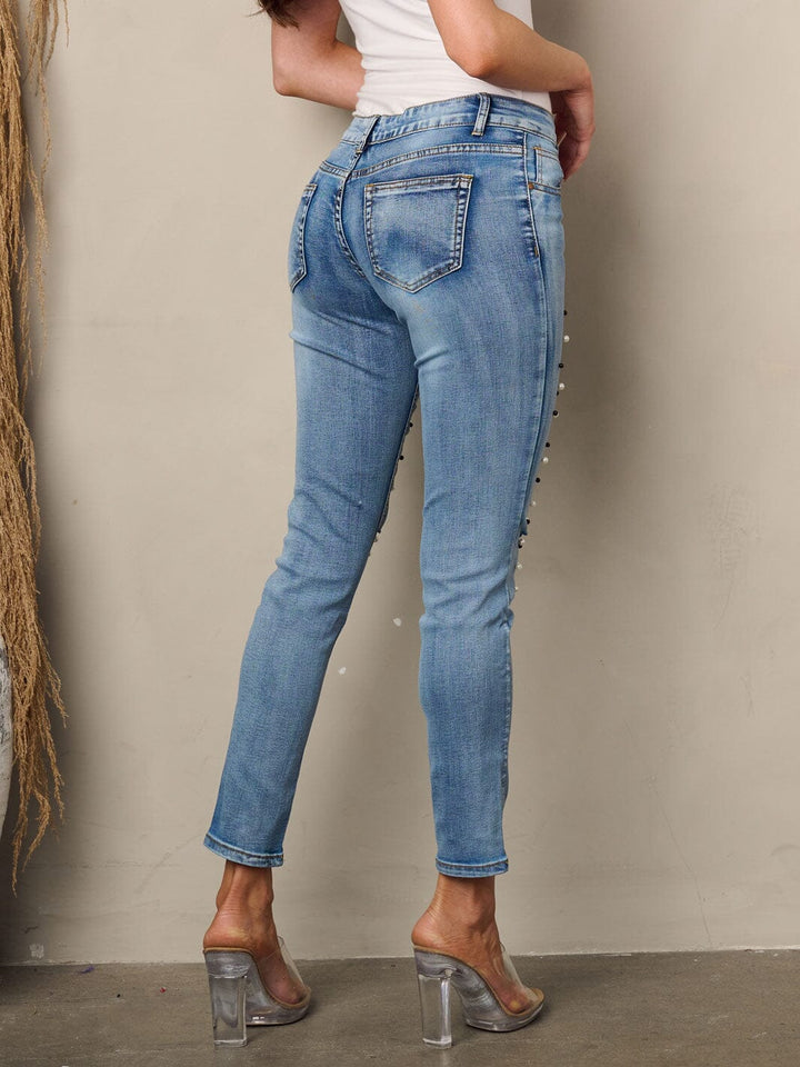 WOMEN'S WASHED PEARL DENIM SKINNY JEANS
