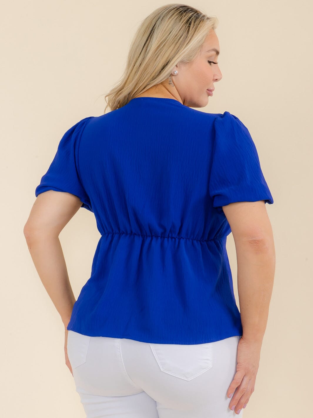 PLUS SIZE SHORT SLEEVE V-NECK TUNIC BLOUSE