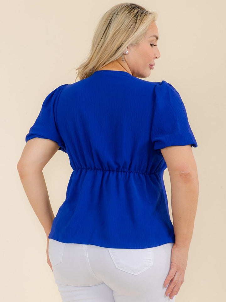 PLUS SIZE SHORT SLEEVE V-NECK TUNIC BLOUSE