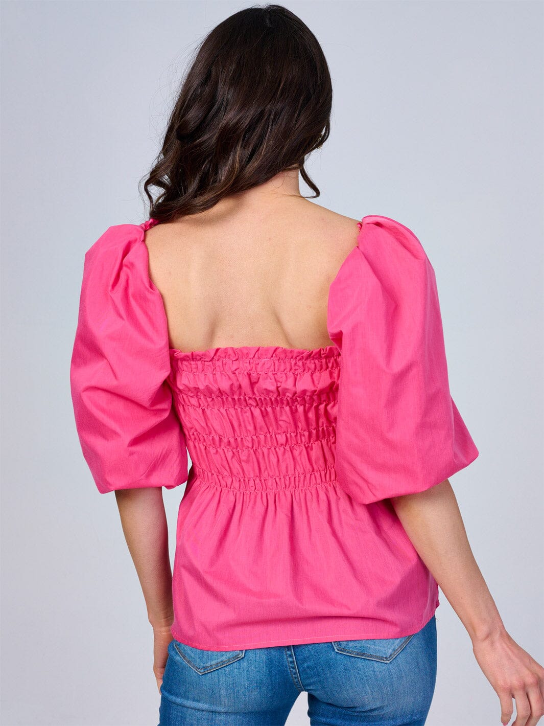 WOMEN'S SHORT PUFF SLEEVES SMOCK PEPLUM BLOUSE