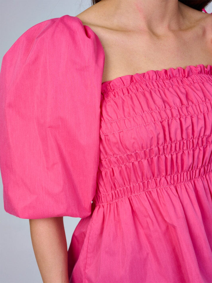 WOMEN'S SHORT PUFF SLEEVES SMOCK PEPLUM BLOUSE