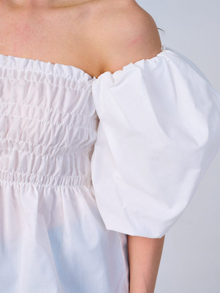 WOMEN'S SHORT PUFF SLEEVES SMOCK PEPLUM BLOUSE