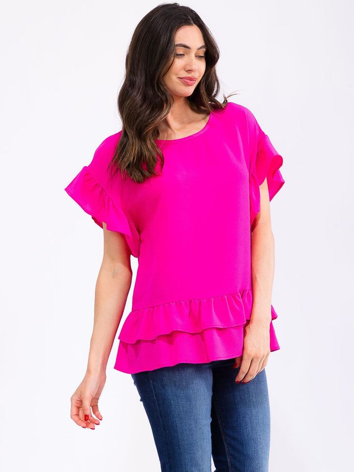 WOMEN'S SHORT RUFFLE SLEEVE TIERED BLOUSE