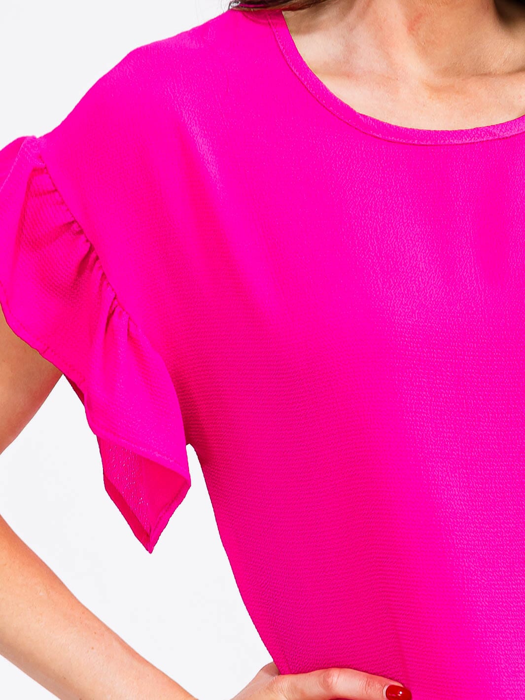 WOMEN'S SHORT RUFFLE SLEEVE TIERED BLOUSE