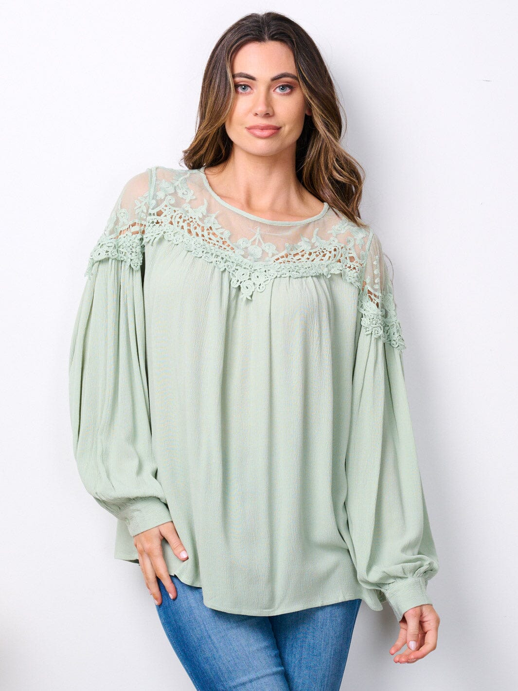 WOMEN'S LONG SLEEVE LACE DETAILED TUNIC BLOUSE TOP
