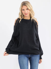 WOMEN'S LONG SLEEVE LACE COLD SHOULDER DETAILED PULLOVER SWEATER