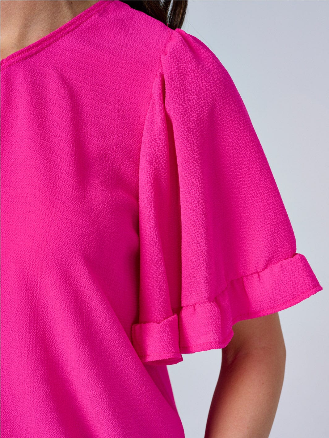 WOMEN'S ONE SHOULDER SHORT RUFFLE SLEEVE BLOUSE