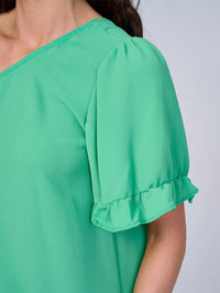 WOMEN'S ONE SHOULDER SHORT RUFFLE SLEEVE BLOUSE