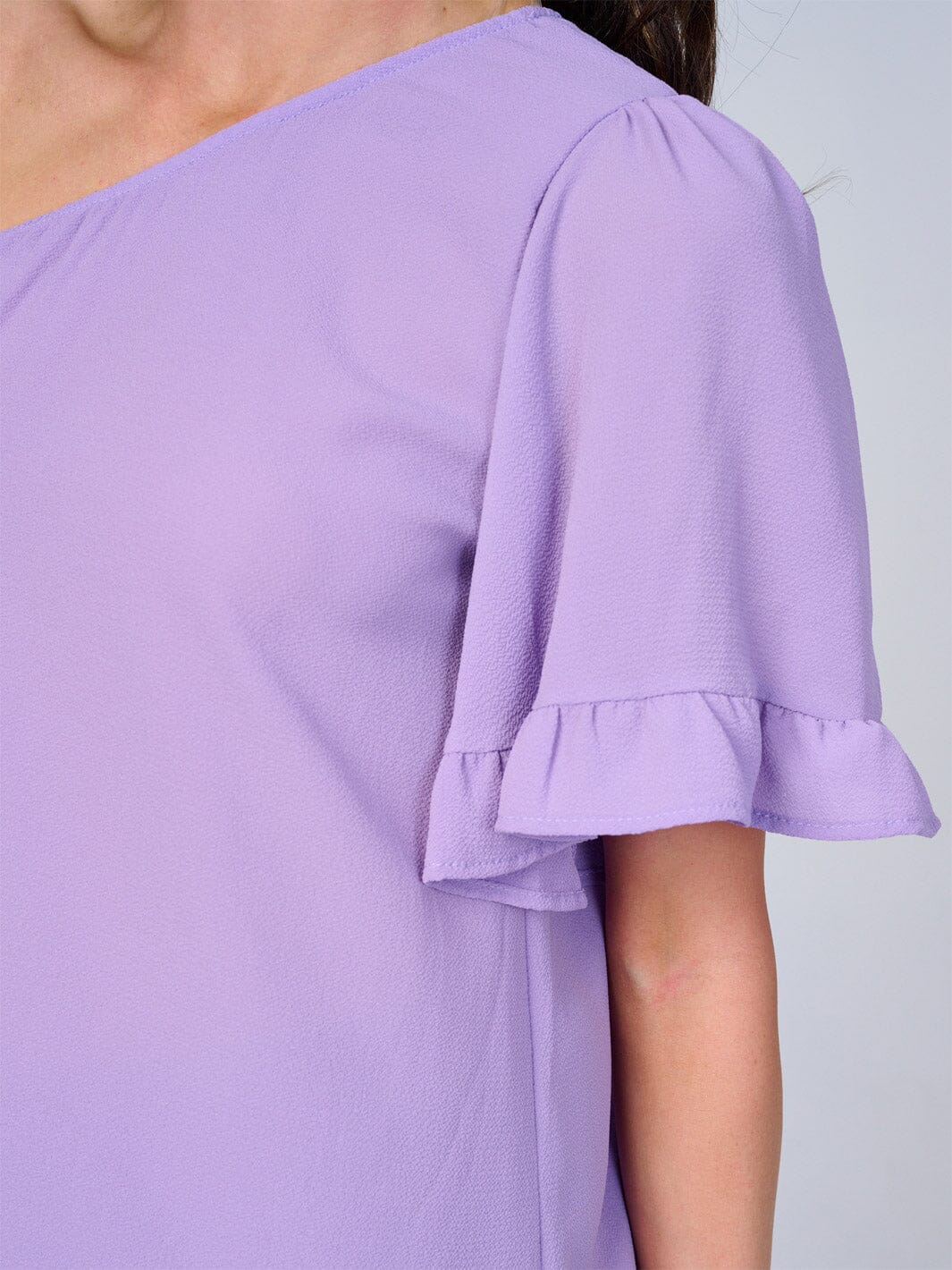 WOMEN'S ONE SHOULDER SHORT RUFFLE SLEEVE BLOUSE