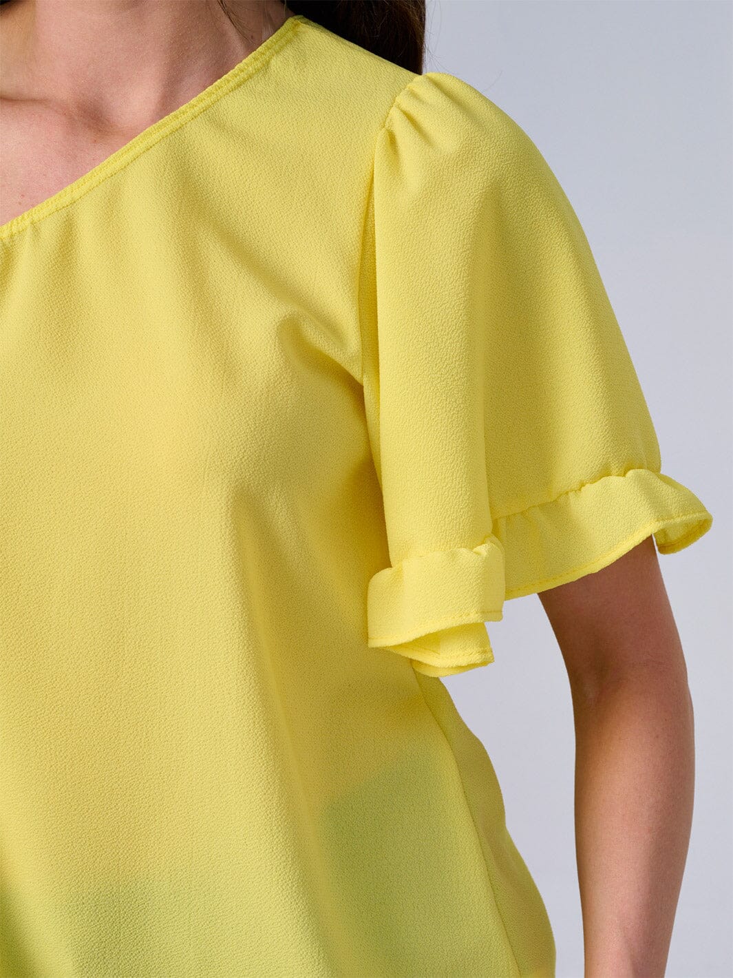 WOMEN'S ONE SHOULDER SHORT RUFFLE SLEEVE BLOUSE