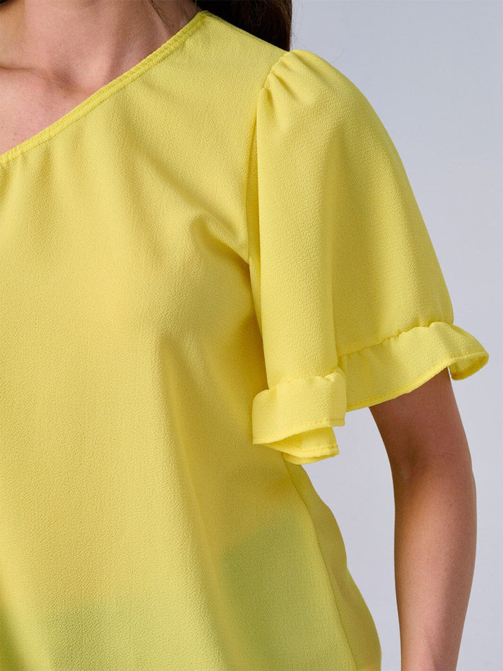 WOMEN'S ONE SHOULDER SHORT RUFFLE SLEEVE BLOUSE