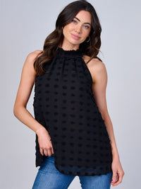 WOMEN'S SLEEVELESS HALTER NECK SWISS DETAILED TOP