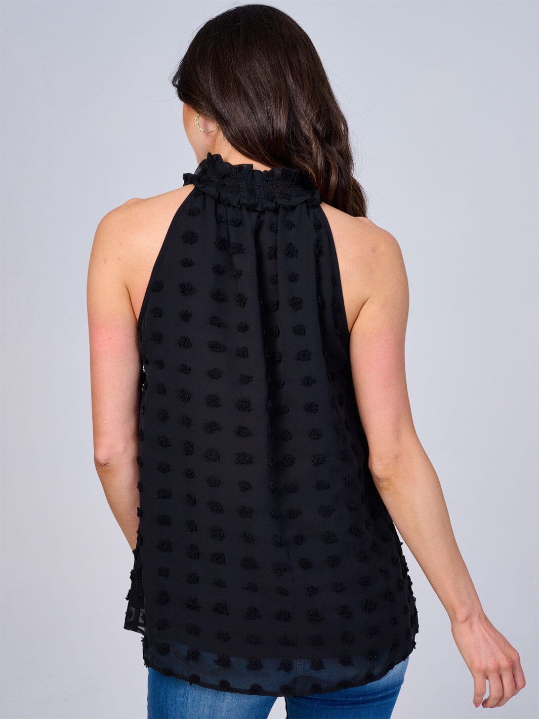 WOMEN'S SLEEVELESS HALTER NECK SWISS DETAILED TOP