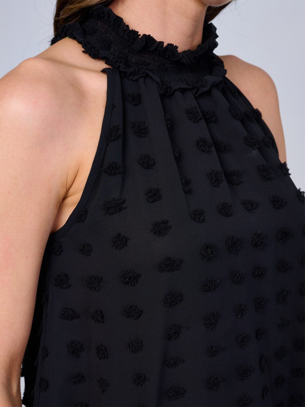 WOMEN'S SLEEVELESS HALTER NECK SWISS DETAILED TOP