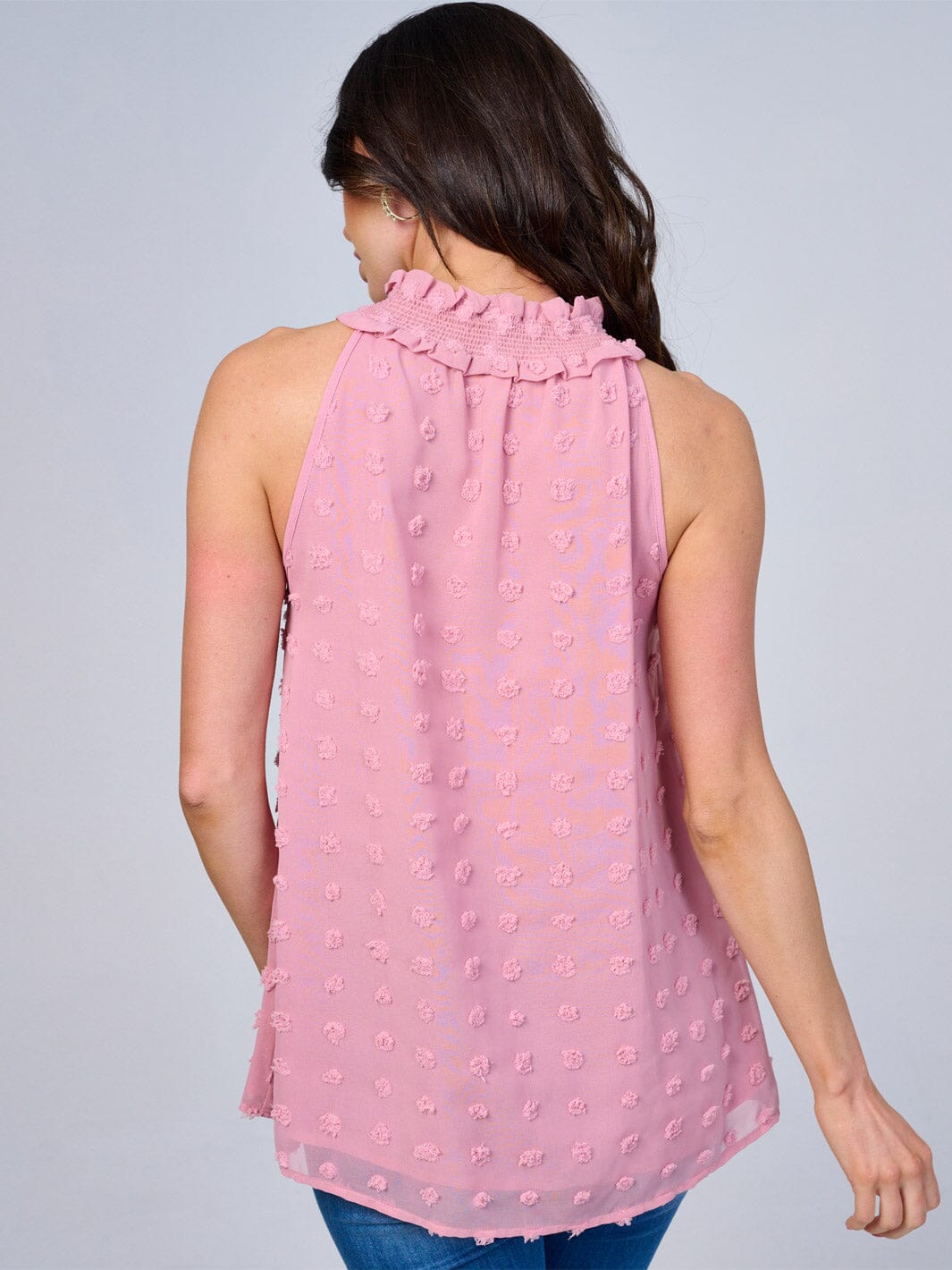 WOMEN'S SLEEVELESS HALTER NECK SWISS DETAILED TOP