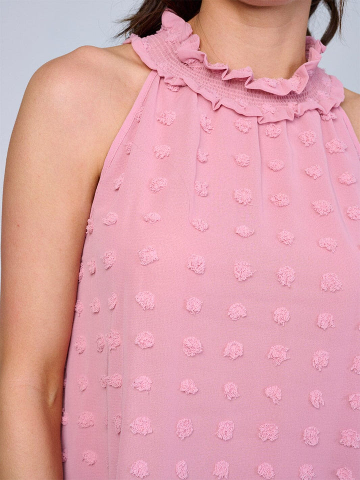 WOMEN'S SLEEVELESS HALTER NECK SWISS DETAILED TOP