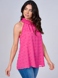 WOMEN'S SLEEVELESS HALTER NECK SWISS DETAILED TOP
