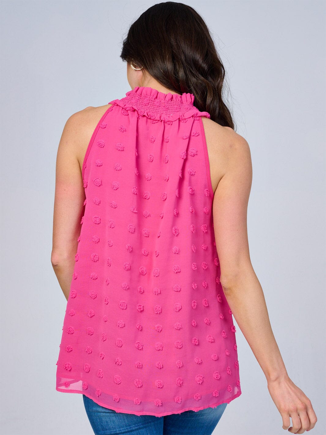 WOMEN'S SLEEVELESS HALTER NECK SWISS DETAILED TOP