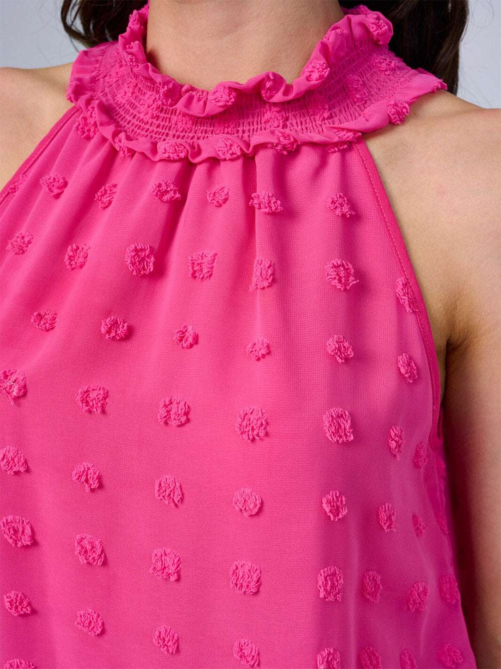 WOMEN'S SLEEVELESS HALTER NECK SWISS DETAILED TOP