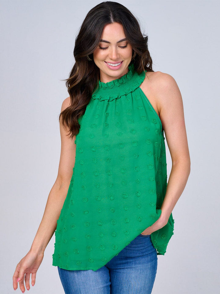 WOMEN'S SLEEVELESS HALTER NECK SWISS DETAILED TOP