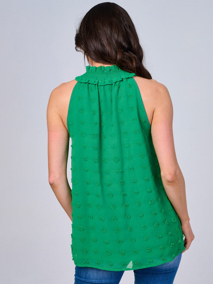 WOMEN'S SLEEVELESS HALTER NECK SWISS DETAILED TOP