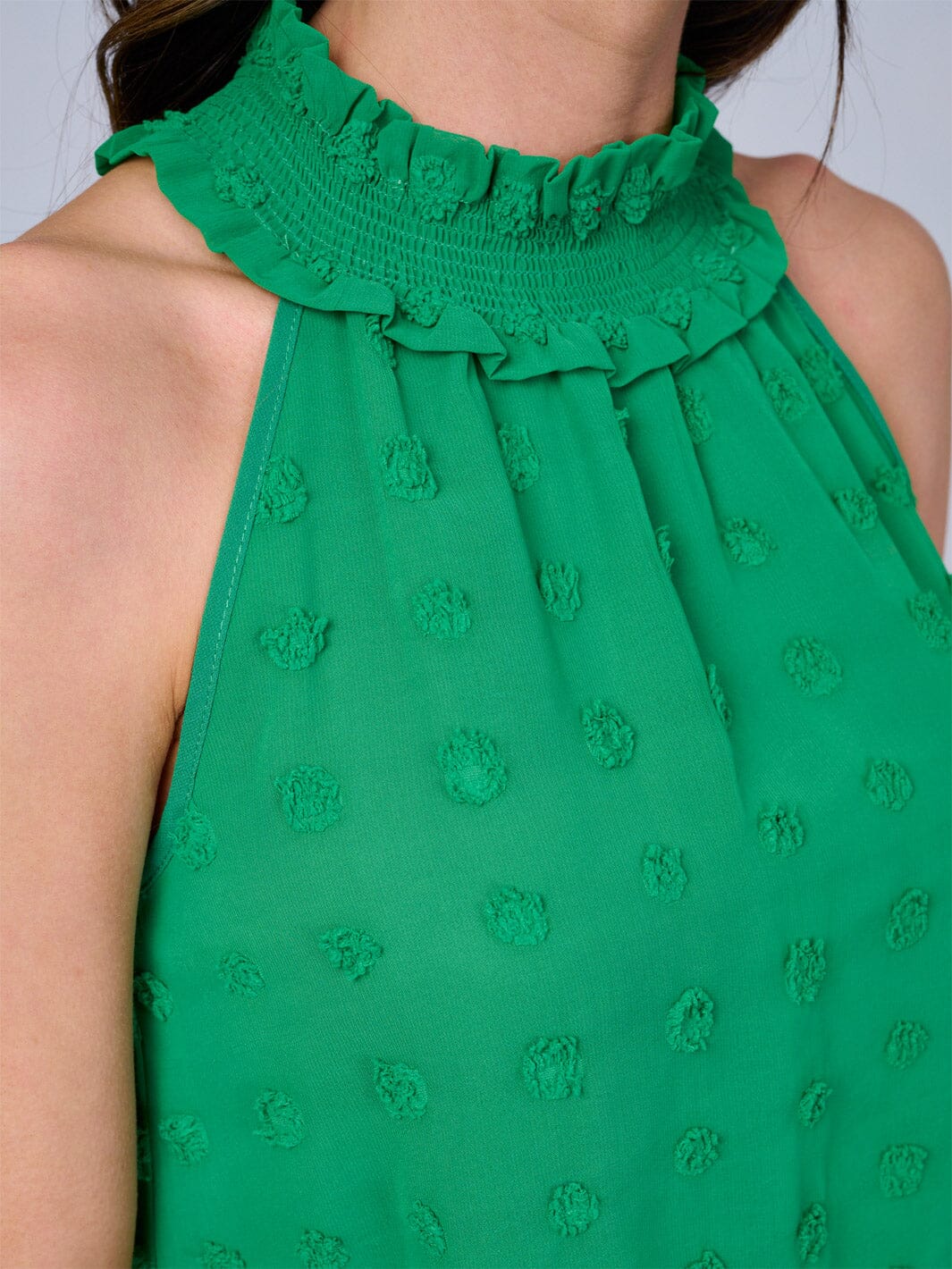 WOMEN'S SLEEVELESS HALTER NECK SWISS DETAILED TOP