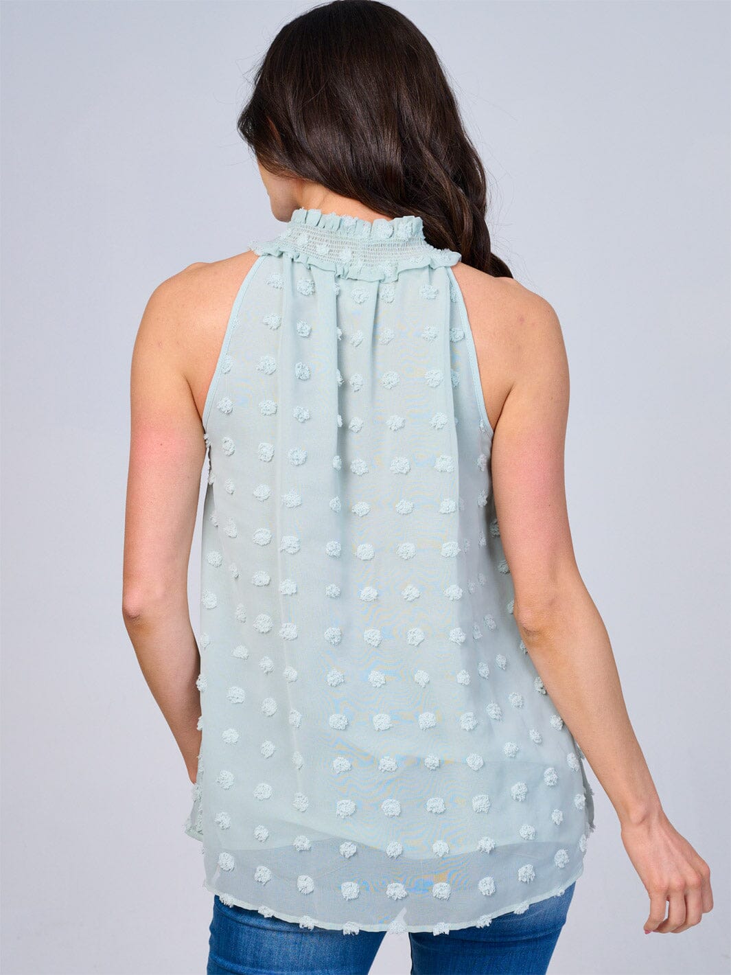 WOMEN'S SLEEVELESS HALTER NECK SWISS DETAILED TOP