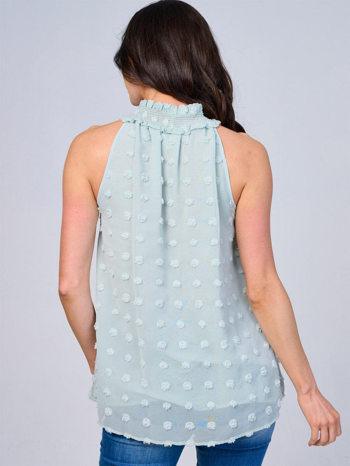 WOMEN'S SLEEVELESS HALTER NECK SWISS DETAILED TOP