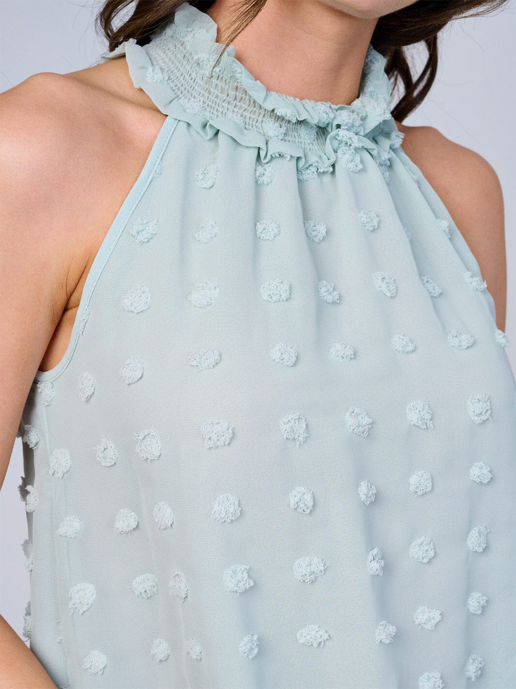 WOMEN'S SLEEVELESS HALTER NECK SWISS DETAILED TOP