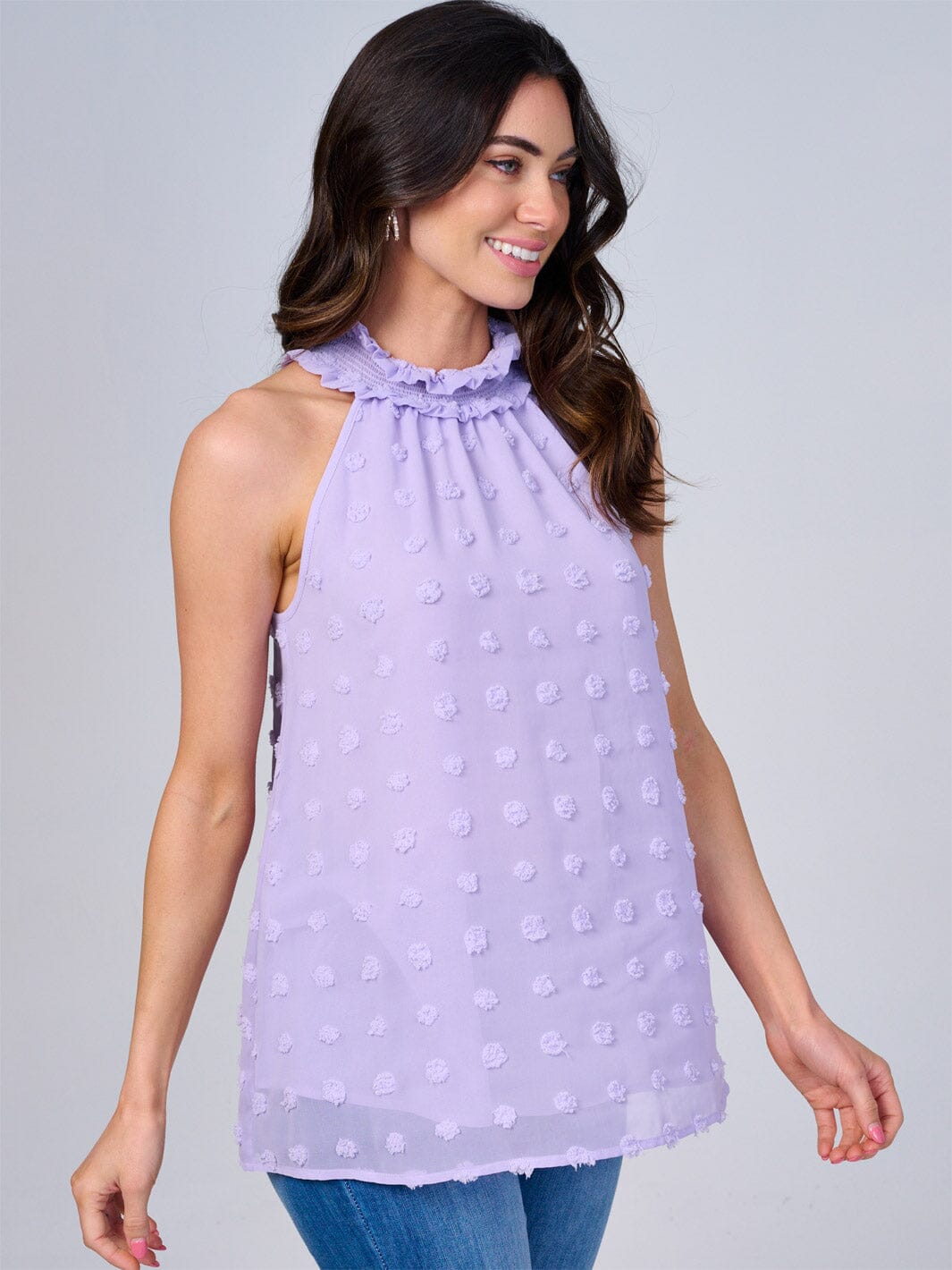 WOMEN'S SLEEVELESS HALTER NECK SWISS DETAILED TOP