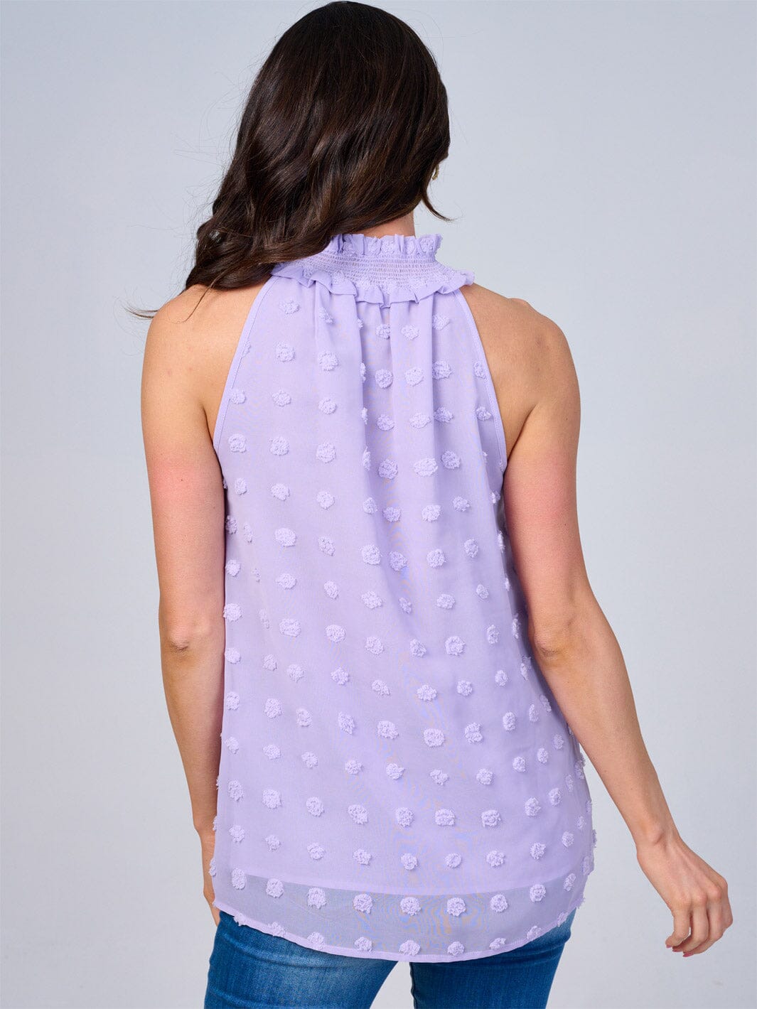 WOMEN'S SLEEVELESS HALTER NECK SWISS DETAILED TOP