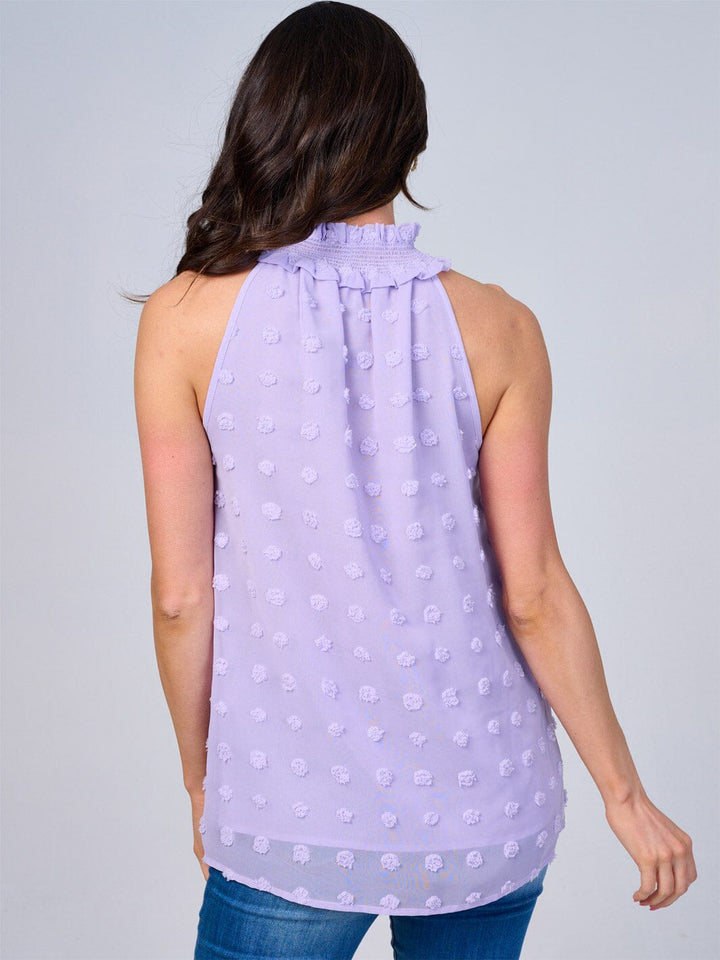 WOMEN'S SLEEVELESS HALTER NECK SWISS DETAILED TOP