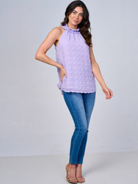 WOMEN'S SLEEVELESS HALTER NECK SWISS DETAILED TOP