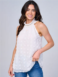 WOMEN'S SLEEVELESS HALTER NECK SWISS DETAILED TOP