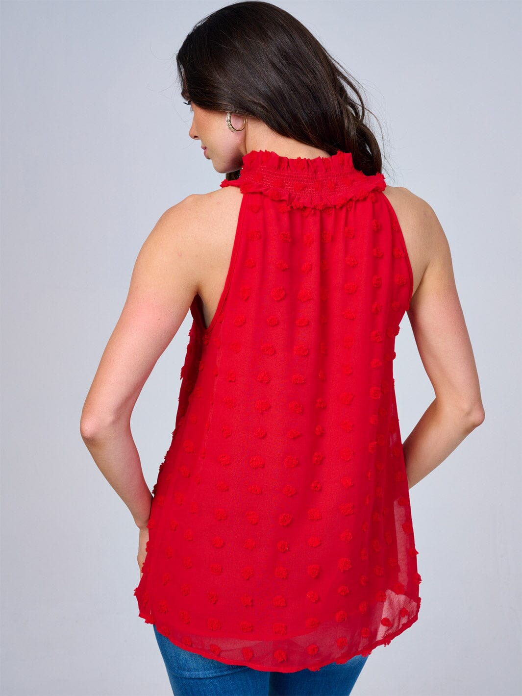 WOMEN'S SLEEVELESS HALTER NECK SWISS DETAILED TOP