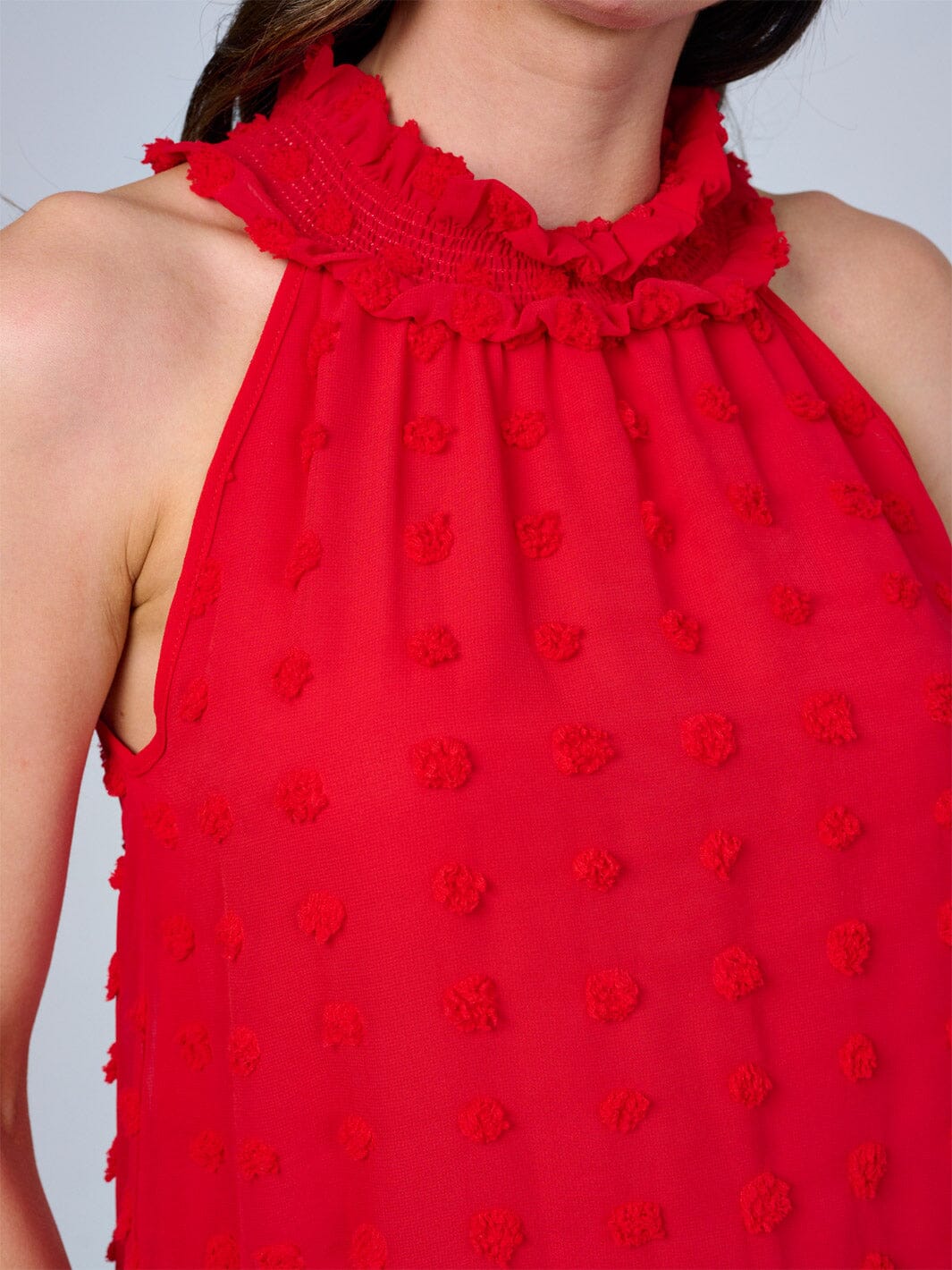 WOMEN'S SLEEVELESS HALTER NECK SWISS DETAILED TOP