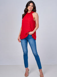 WOMEN'S SLEEVELESS HALTER NECK SWISS DETAILED TOP