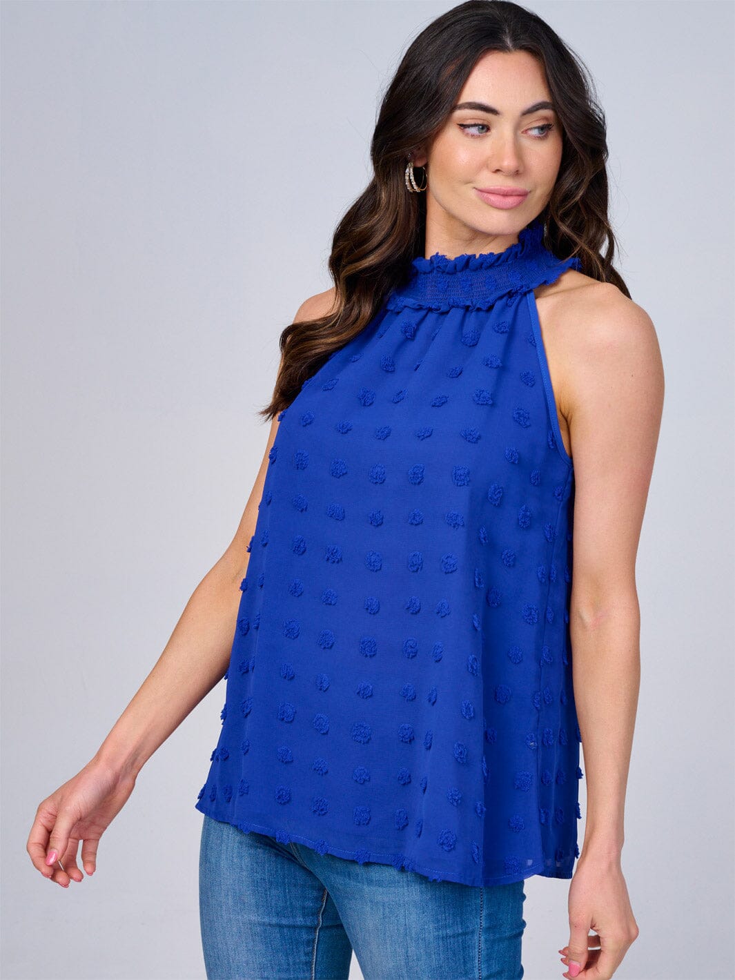 WOMEN'S SLEEVELESS HALTER NECK SWISS DETAILED TOP