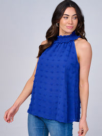 WOMEN'S SLEEVELESS HALTER NECK SWISS DETAILED TOP