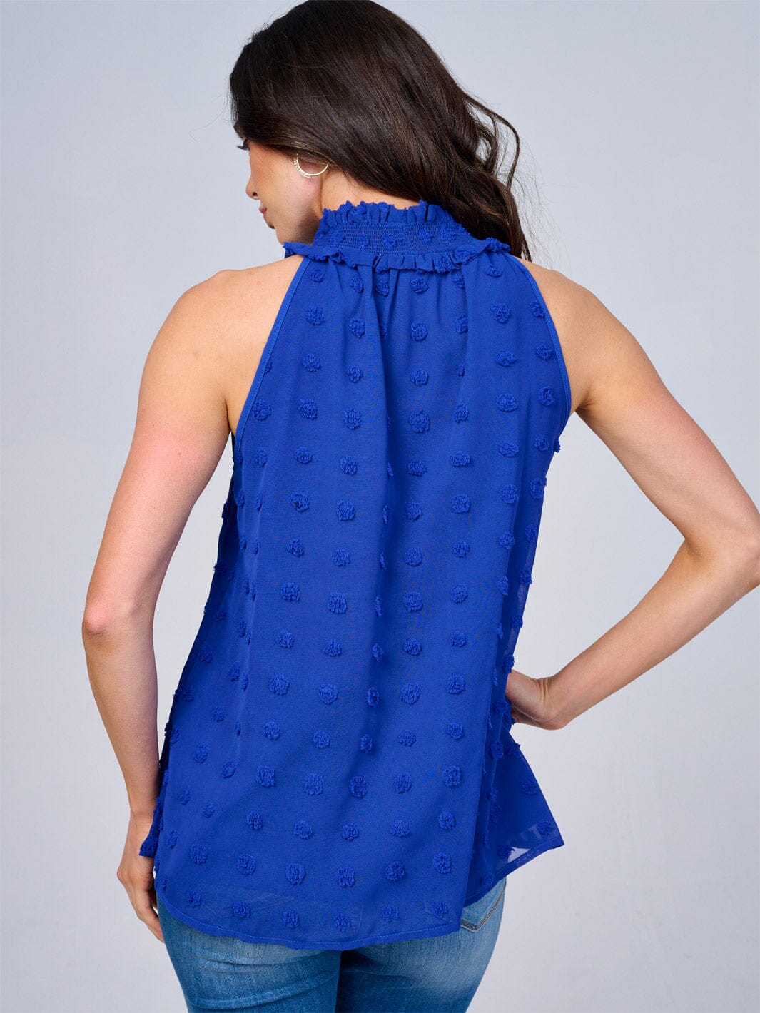 WOMEN'S SLEEVELESS HALTER NECK SWISS DETAILED TOP