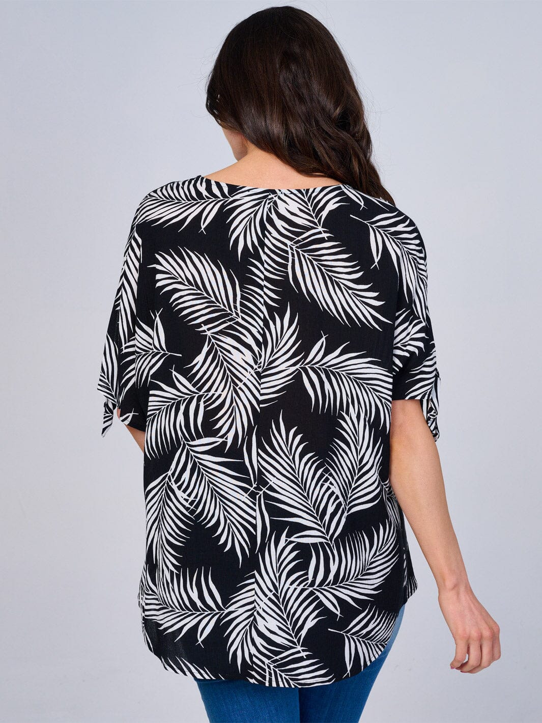 WOMEN'S SHORT SLEEVES V-NECK HIGH-LOW LEAF PRINT BLOUSE