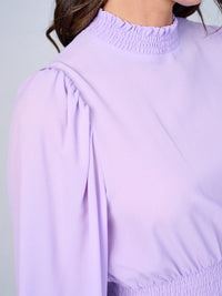 WOMEN'S LONG SLEEVES MOCK NECK SMOCK WAIST PEPLUM BLOUSE