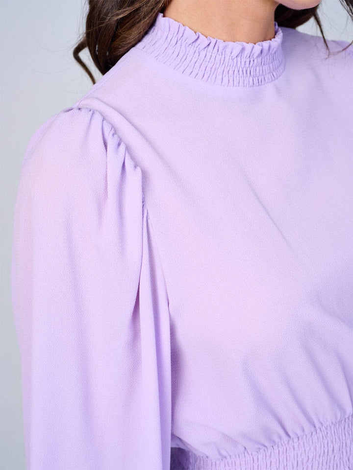 WOMEN'S LONG SLEEVES MOCK NECK SMOCK WAIST PEPLUM BLOUSE