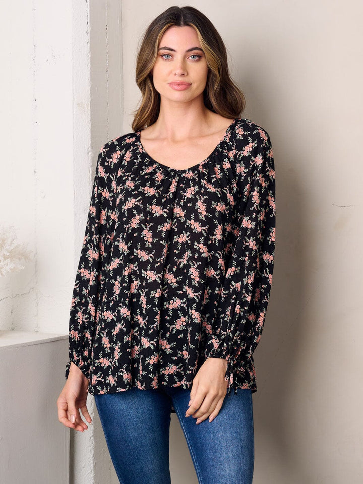 WOMEN'S LONG SLEEVE TUNIC FLORAL TOP