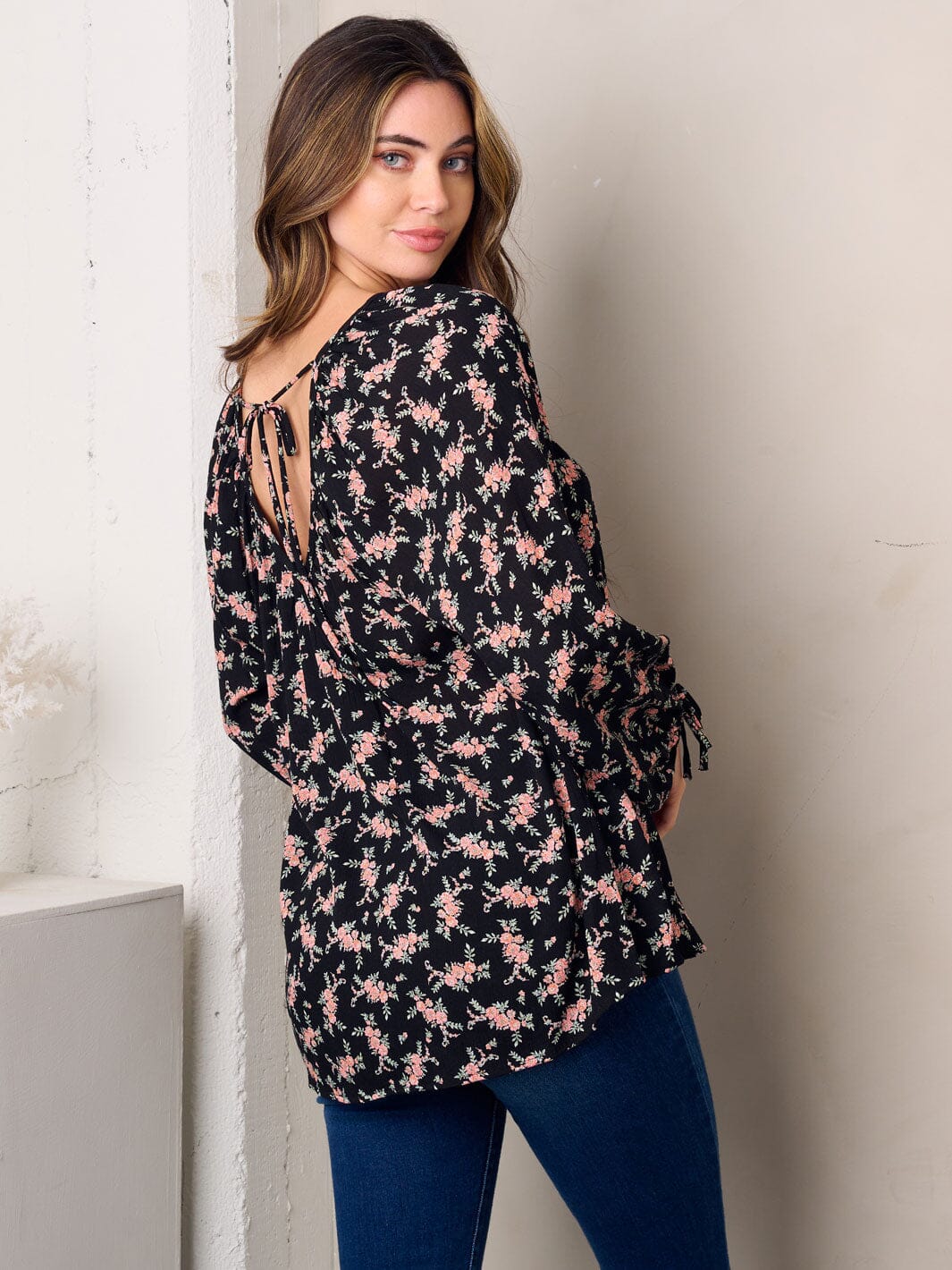 WOMEN'S LONG SLEEVE TUNIC FLORAL TOP