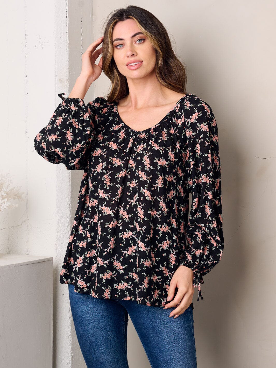 WOMEN'S LONG SLEEVE TUNIC FLORAL TOP