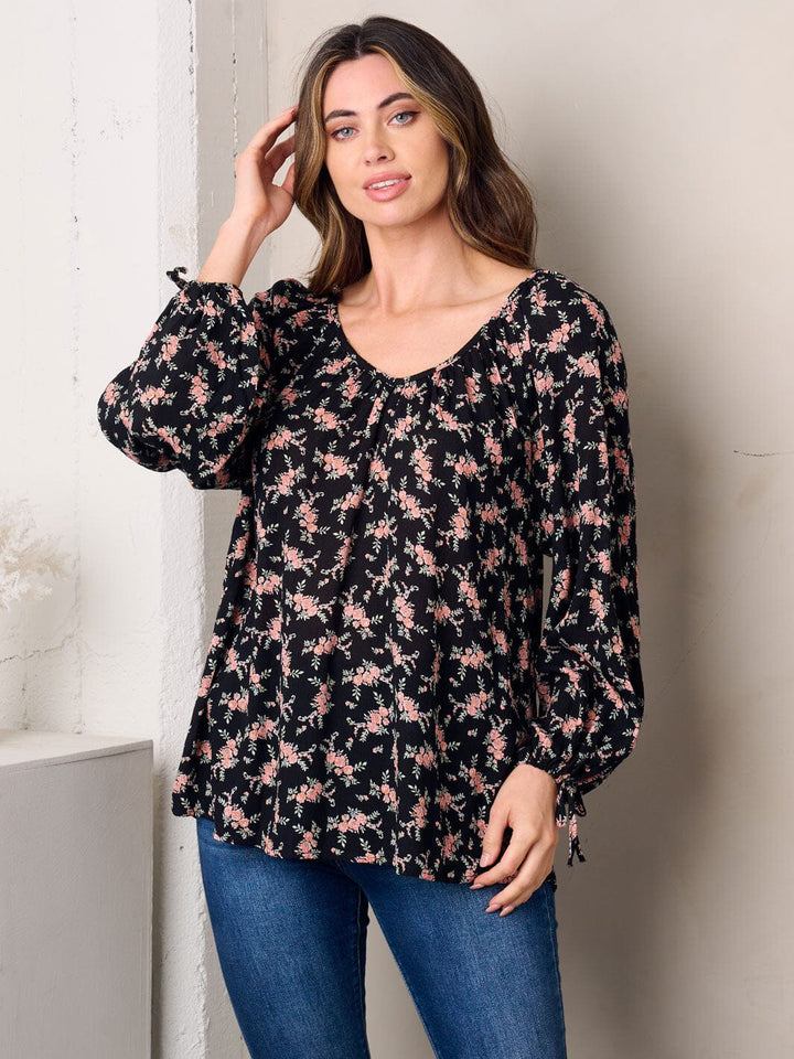 WOMEN'S LONG SLEEVE TUNIC FLORAL TOP