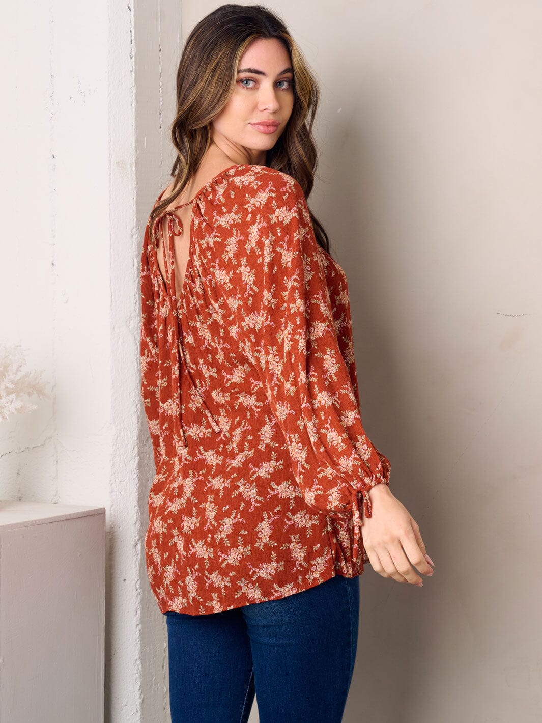 WOMEN'S LONG SLEEVE TUNIC FLORAL TOP